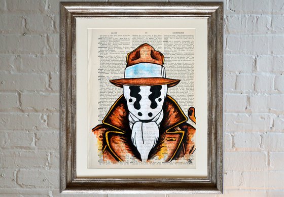 Rorschach - Watchmen - Original Painting Collage Art On Large Real English Dictionary Vintage Book Page