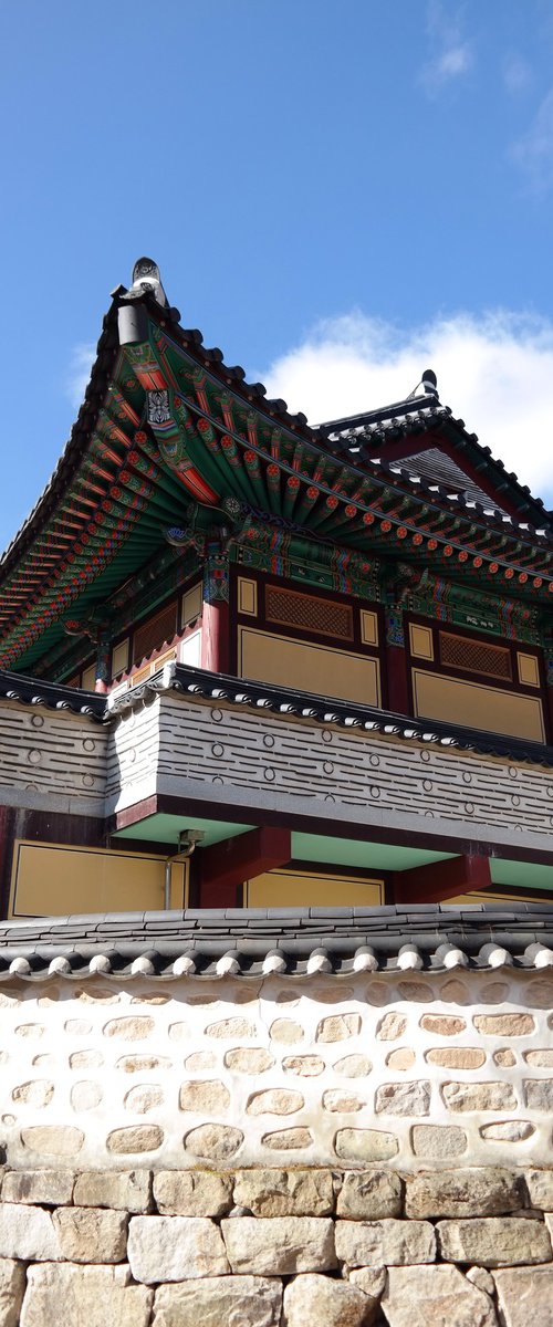 Painted Eaves Against a Blue Autumn Sky by sangwon jeon