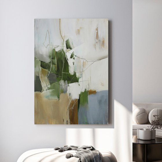 "Green Melody 4" Green beige abstract art