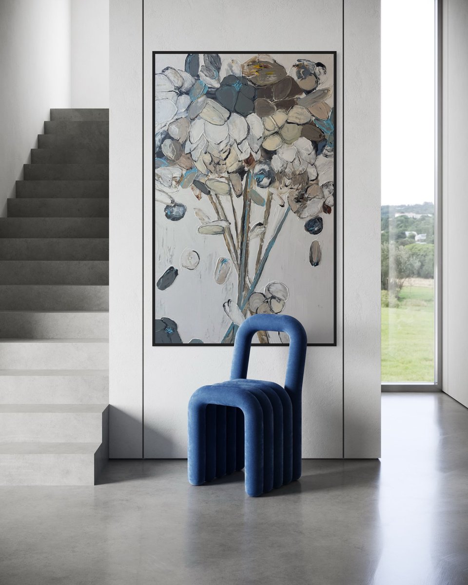 Impressionistic Botanical Acrylic Painting By Tetiana Hutsul, 37 X 61", Love Me Not, Original Artwork