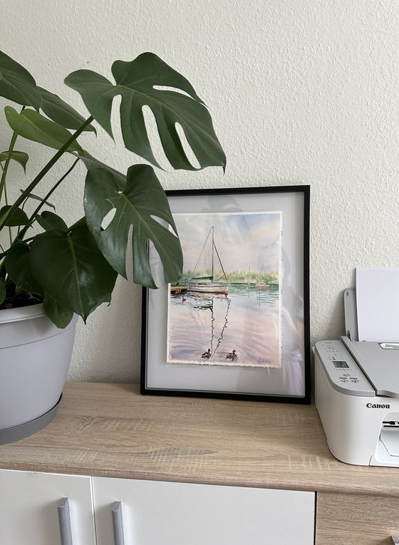 Peace. Yacht at sunset in Krakow