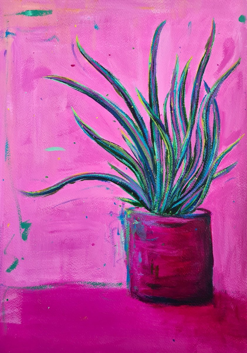 Impressionistic Still Life Acrylic Painting By Dawn Underwood, 12 X 17, House Plant, Original Artwork