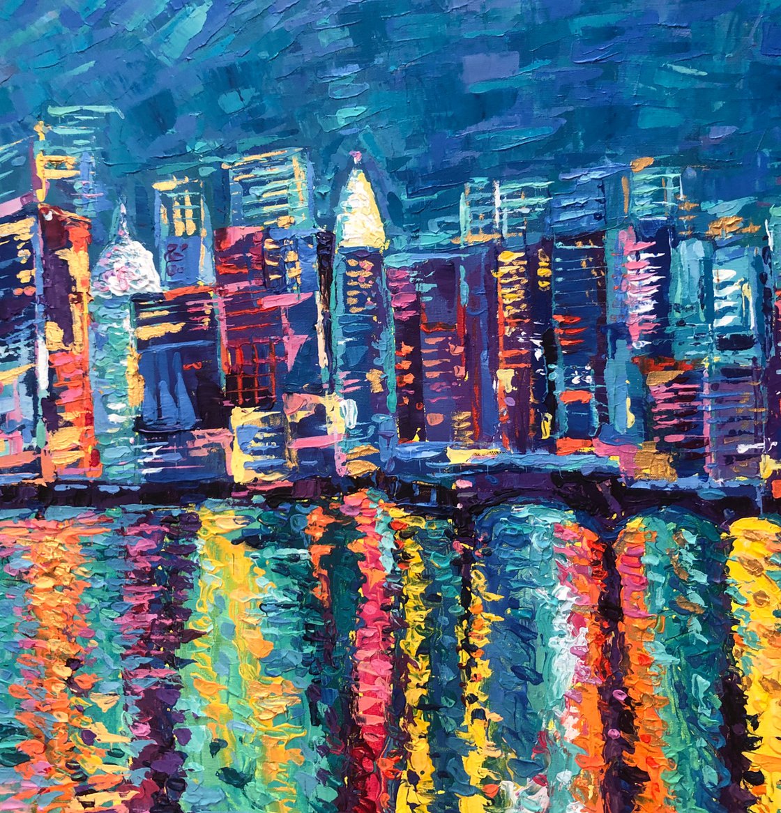 Original Art, Film Noir Cityscape, Acrylic on Canvas, 16x20, 3:44