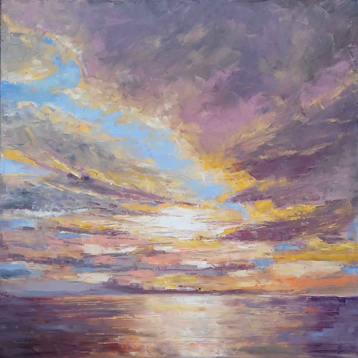 SYMBIOSIS, 80x80cm, dramatic skies sunset landscape by Emilia Milcheva