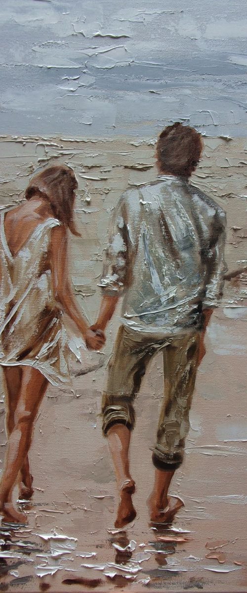 RESERVED FOR JULIA " SUMMER WALK "  original OIL painting palette knife  GIFT MODERN URBAN ART OFFICE ART DECOR HOME DECOR GIFT IDEA by Monika Luniak