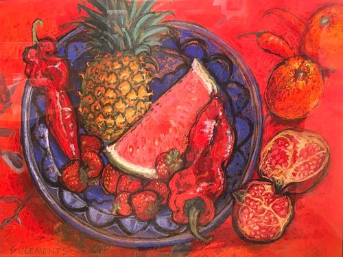 still life with Chilies and Pineapple by Patricia Clements