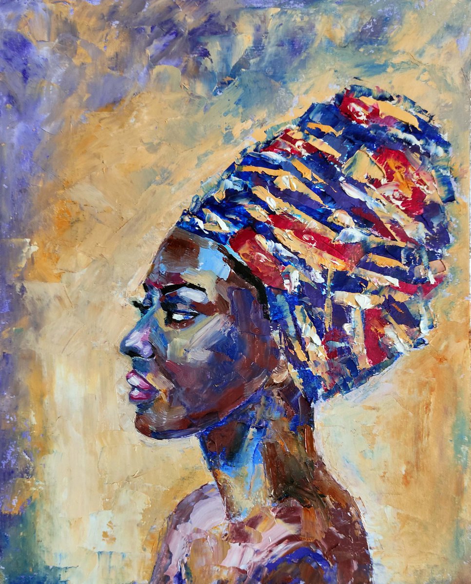 African Woman Portrait Painting Original Art Black Female Wall Art African American Girl A... by Yulia Berseneva