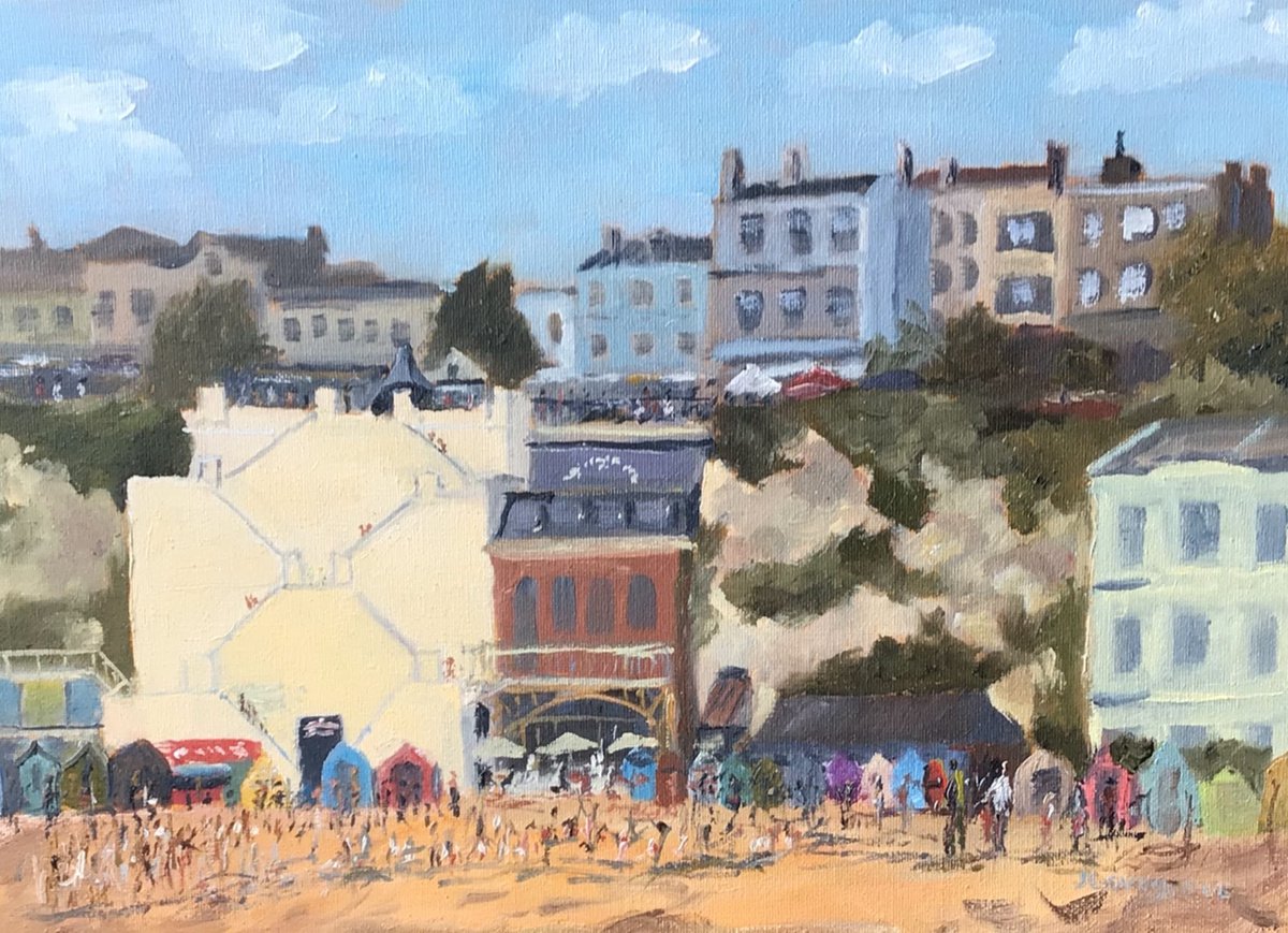 A day at the beach, Viking Bay Broadstairs, oil painting by Julian Lovegrove Art