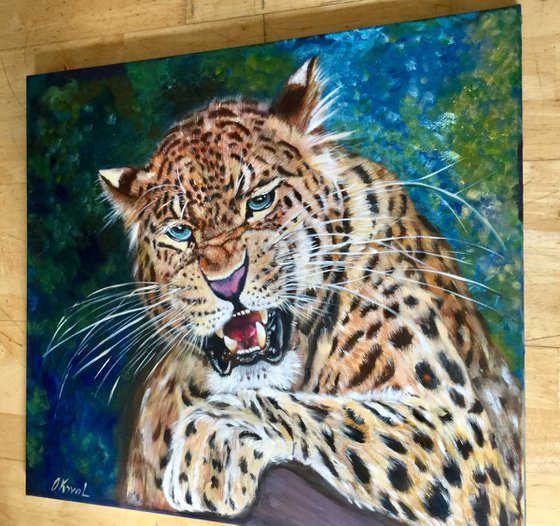 Leopard , wild cat,  original oil painting