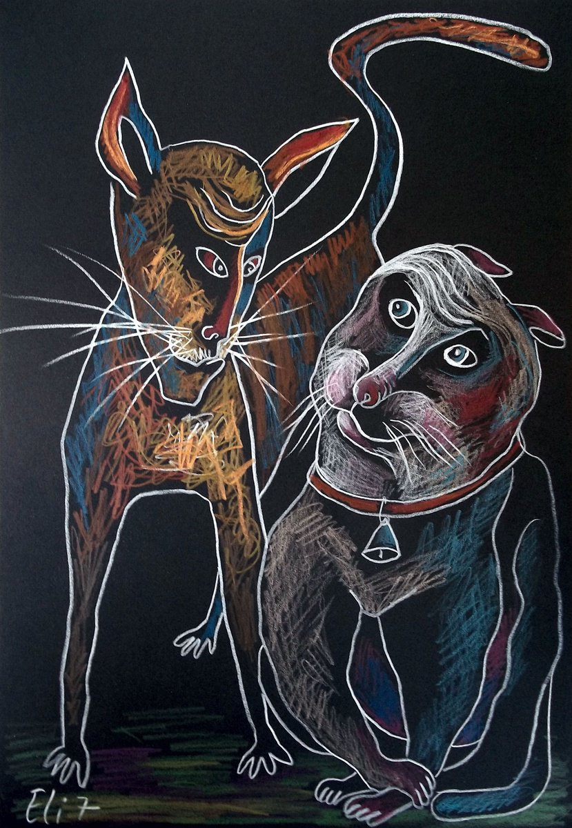 Expressive Animal Pencil Drawing By Elisheva Nesis, 9 X 13, Well, So You Are An Indoor..., Original Artwork