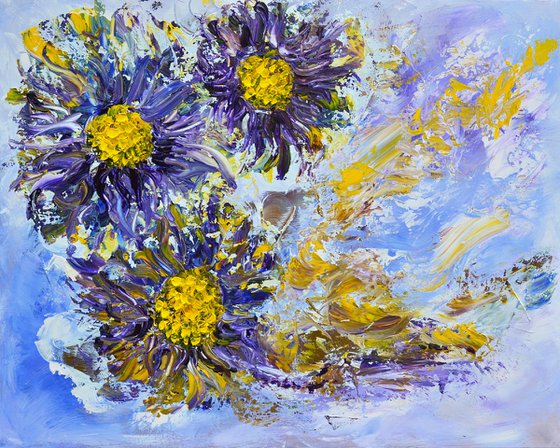 Angel's sky with a touch of Van Gogh ABSTRACT FLOWERS IMPRESSIONISTIC READY TO HANG FREE SHIPPING