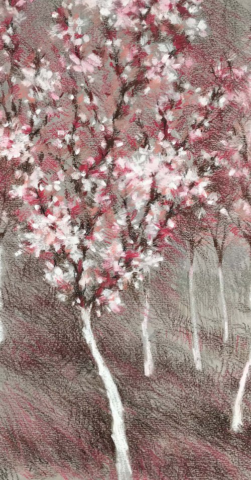 Pink peach garden. One of a kind, original painting, handmade work, gift. by Galina Poloz