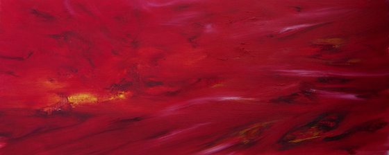 Languido fuoco, 100x40 cm, Original abstract painting, oil on canvas