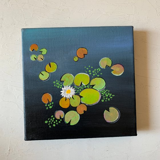 Grey water lilies IV ! Small Painting!!  Ready to hang