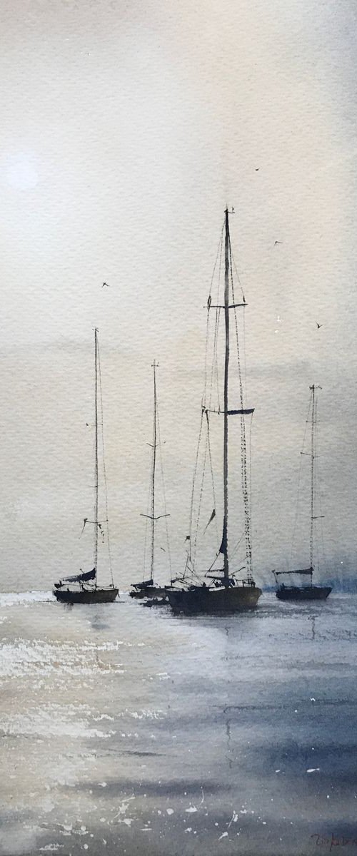 Yachts at anchor by Eugenia Gorbacheva