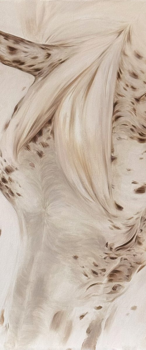 "Misty Appaloosa" soft beige tones oil art by Anastasiia Bondar