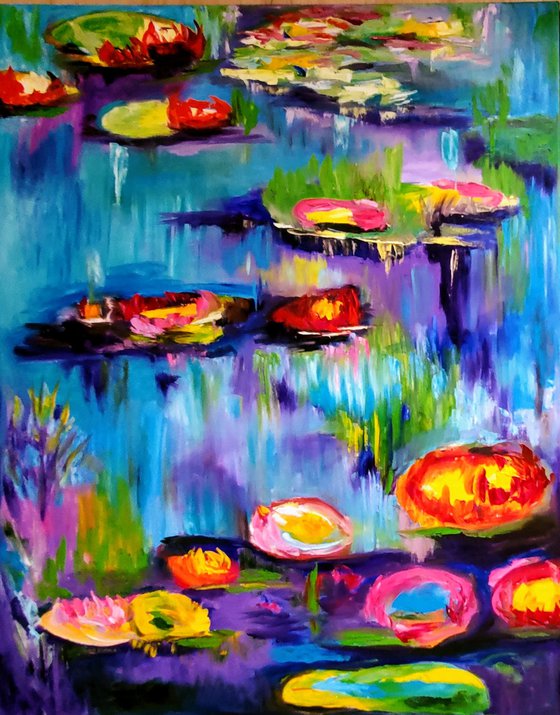 Water Lilies, garden in bloom, pond in Giverny