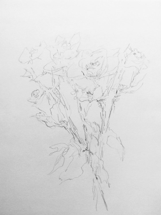 Bouquet of Roses. Original pencil drawing