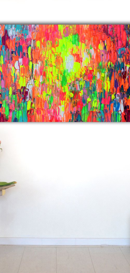 Large Abstract Painting Colourful Abstract Painting Textured Painting XXL Title: Happy Gypsy Girl Dancing in the Night XII by Soos Tiberiu