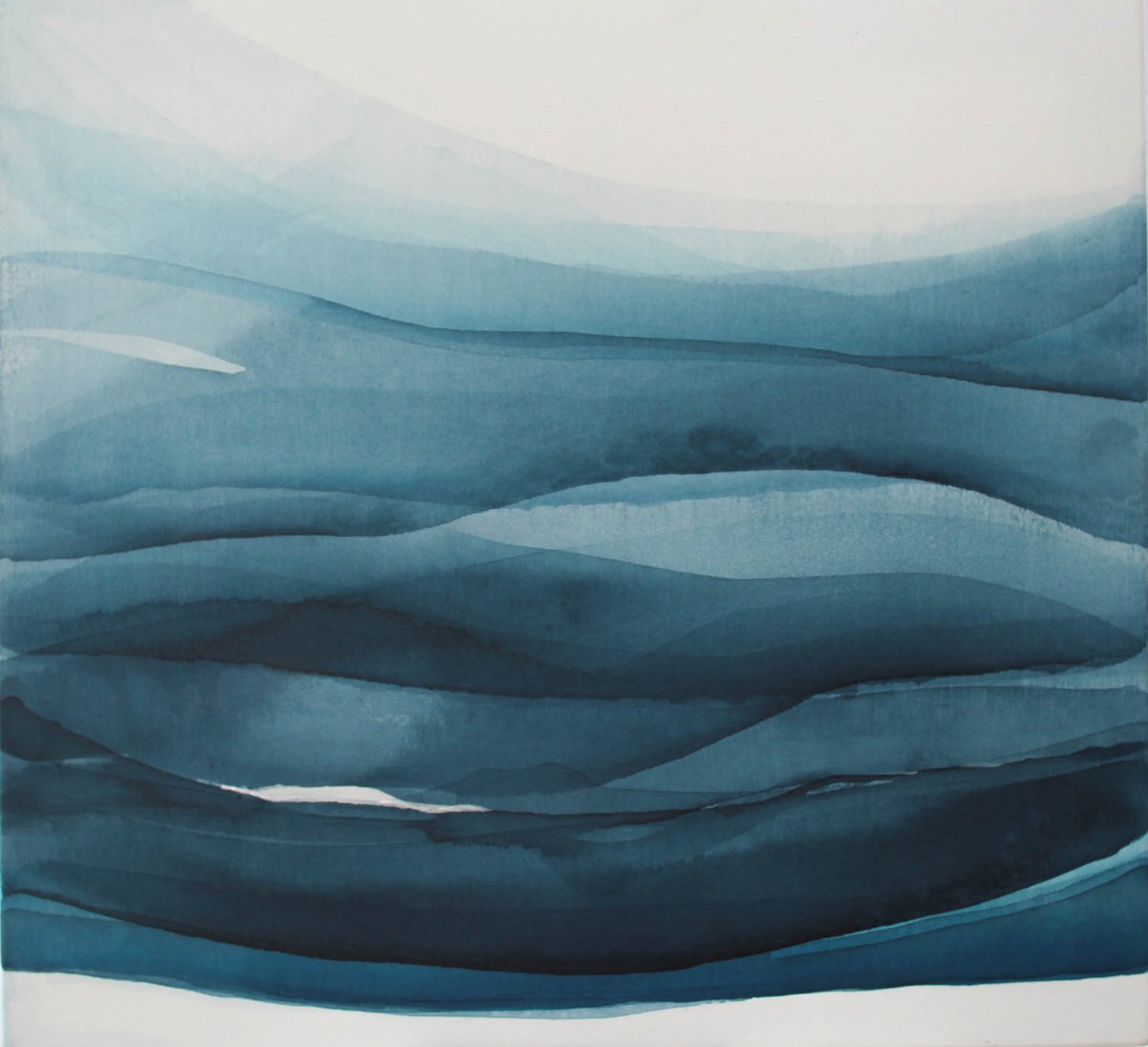 Abstract Acrylic Painting By Ihor Bychkivskyy, 26 X 24, Blue Landscape, Original Artwork