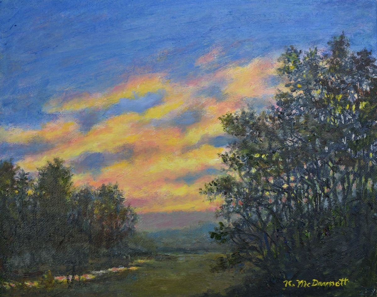 Peaceful Evening Sky - oil 8X10 canvas by Kathleen McDermott