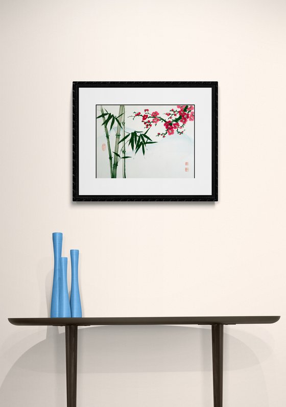 Bamboo and red plum