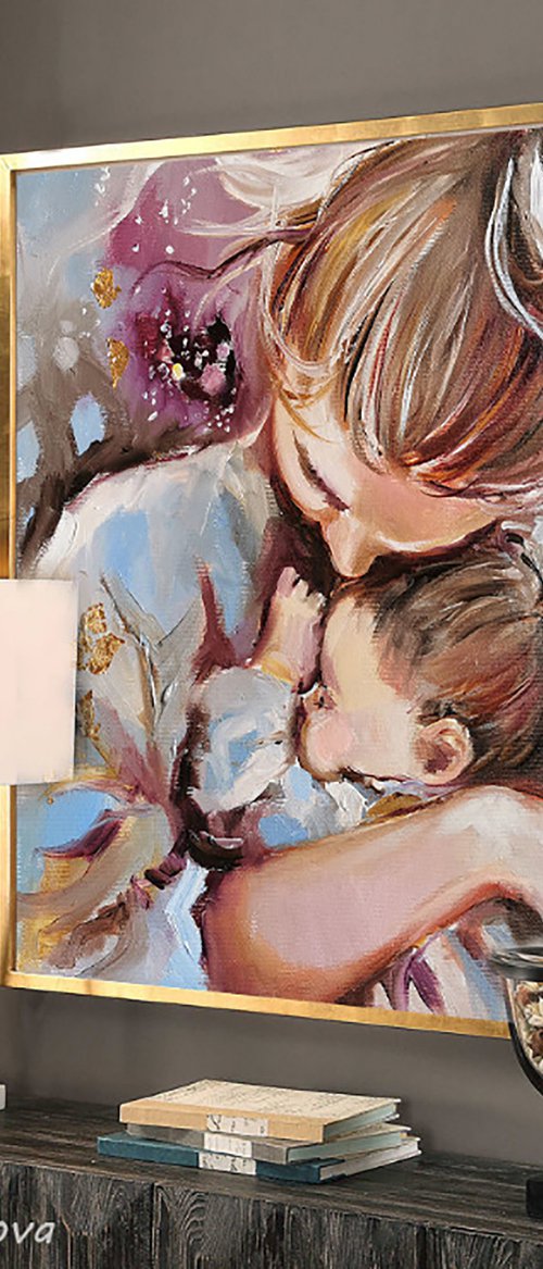 Original Mother Art, Mom's Heart, Baby Hugs Art by Annet Loginova