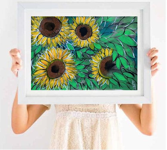 Sunflower Impressions Art Floral Artwork Acrylic Painting for Home Decor