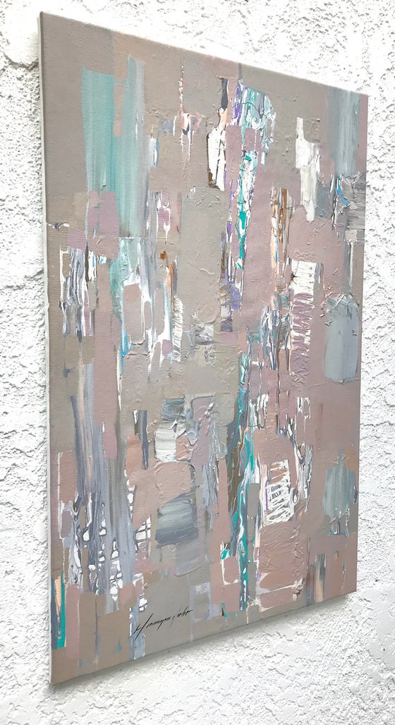 Neutral Construction, Abstract Original oil painting, Handmade artwork, One of a kind