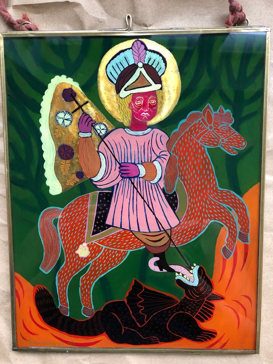 'Saint George' original glass painting/iconography