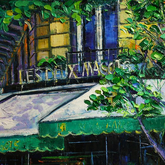LES DEUX MAGOTS PARIS 50x70cm textural impasto palette knife oil painting by Mona Edulesco