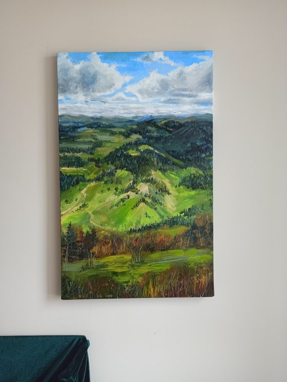 Mountains Painting Original Art National Park Forest and fields 20x32''