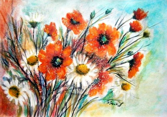 Field flowers - watercolor ..