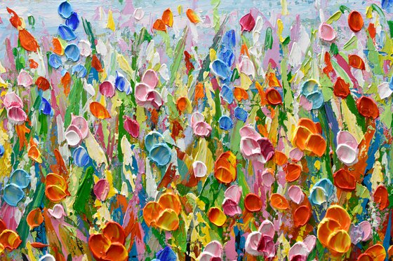 Meadow Joy - Abstract Floral Field Painting, Palette Knife Art
