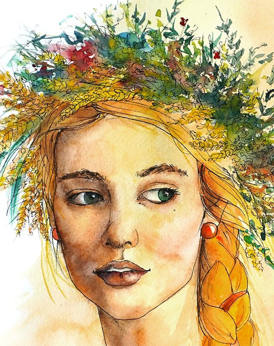 Ukrainian Woman - Traditional Portrait in Watercolor