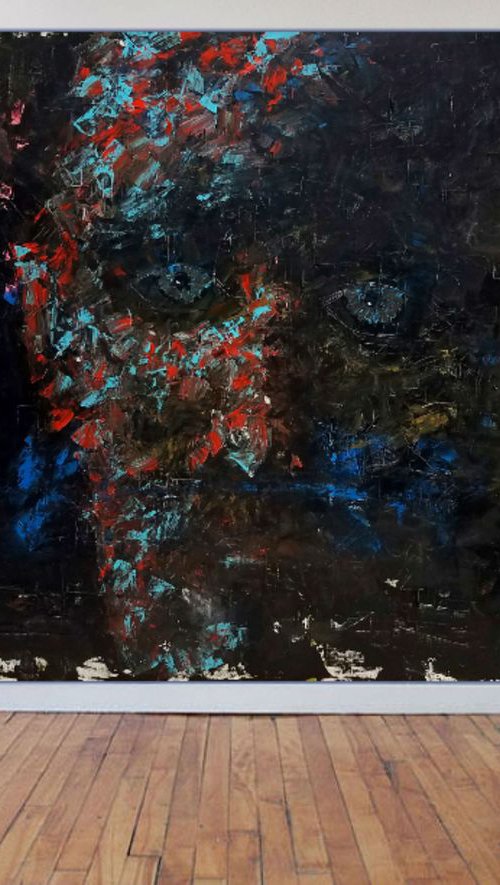 "The Binge Watcher", 48x48 inches.  Extra large abstract portrait on canvas. by Jake Nordstrum