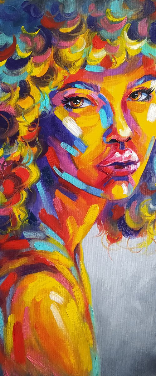 Expression - portrait, oil painting, woman, face oil painting, oil painting people, curly girl, woman portrait, woman, woman face, face oil painting by Anastasia Kozorez