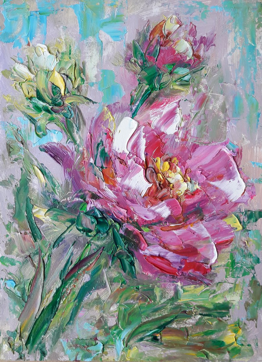 (Reservation) Peony Flower, Painting Floral, Original Art, Flowers Impasto, Floral Paintin... by Kseniya Kovalenko