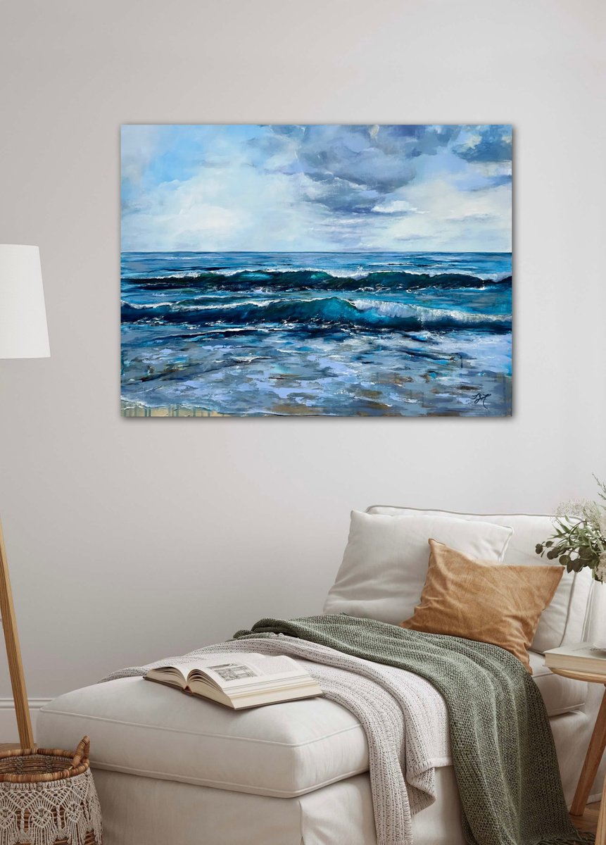 Impressionistic Landscape Acrylic Painting By Sandra Gebhardt-Hoepfner, 31 X 24", Oceanlove 2, Original Artwork