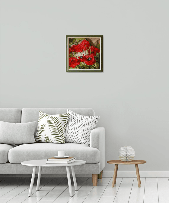 "Scarlet flashes"  flower  poppies summer liGHt original painting  GIFT (2018)