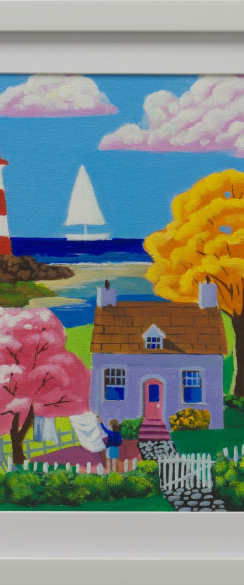 Folk Art lighthouse Scene by Gordon Bruce