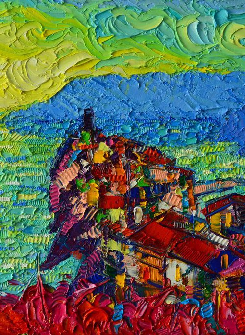 CINQUE TERRE ITALY 17 modern impressionist abstract cityscape impasto palette knife oil painting by ANA MARIA EDULESCU