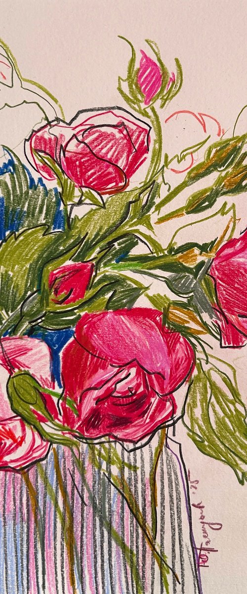 Roses sketch colored pencils by Yuliia Pastukhova