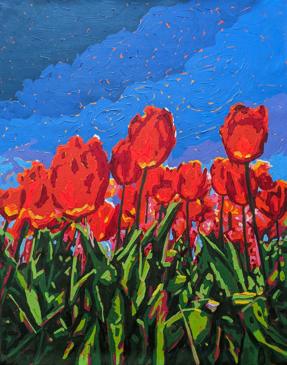 Impressionistic Botanical Oil Painting By Irinagoldenfish, 28 X 35, Sensual Flame, Original Artwork