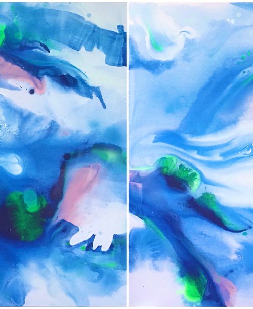 The Flow of Blue (diptych) by Maria Bacha