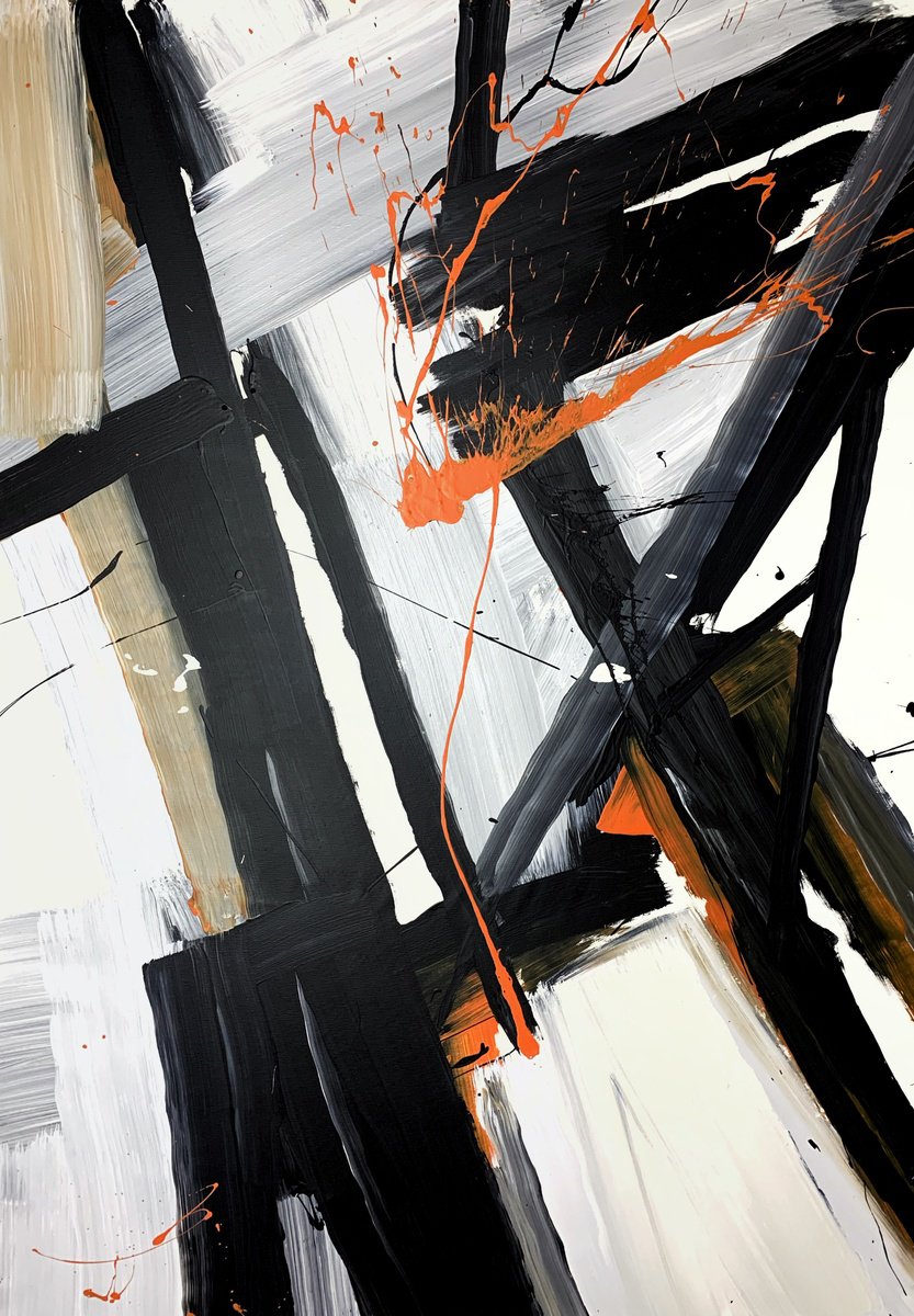 Abstract Acrylic Painting By Rosi Roys, 39 X 55", Black 82, Original Artwork