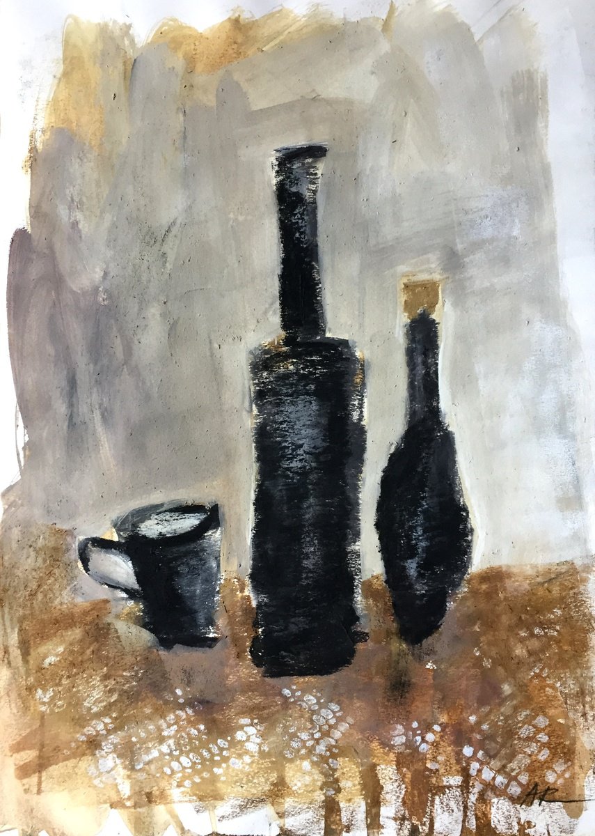 Still Life With Bottles And Mug by Lena Ru