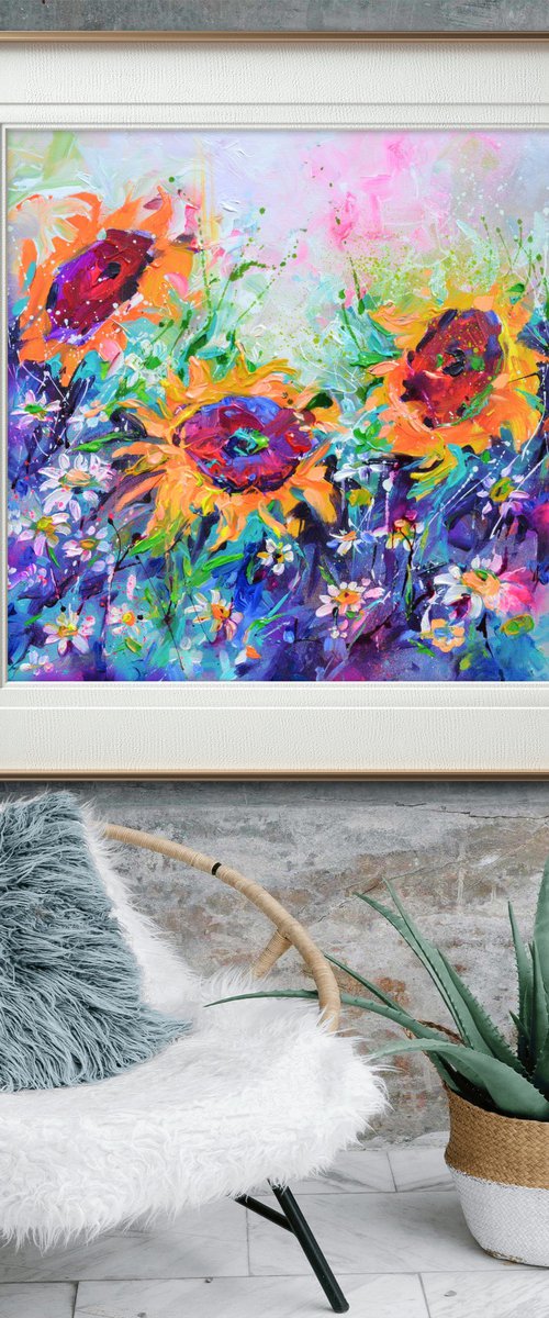 Sunflowers Swirls - Wild Flowers Field by Soos Roxana Gabriela