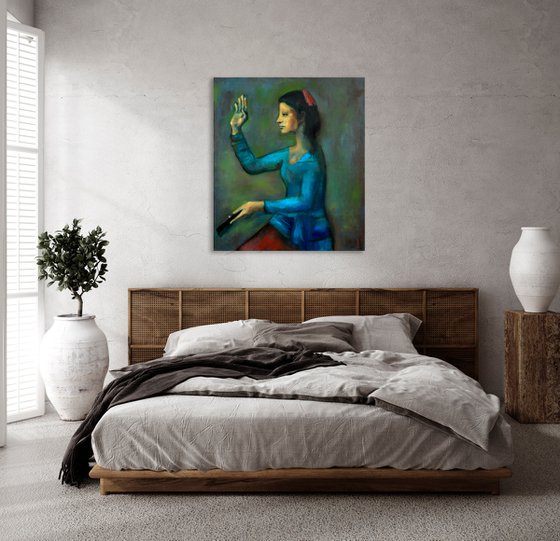 Woman painting on Canvas - Picasso-Lady with a fan