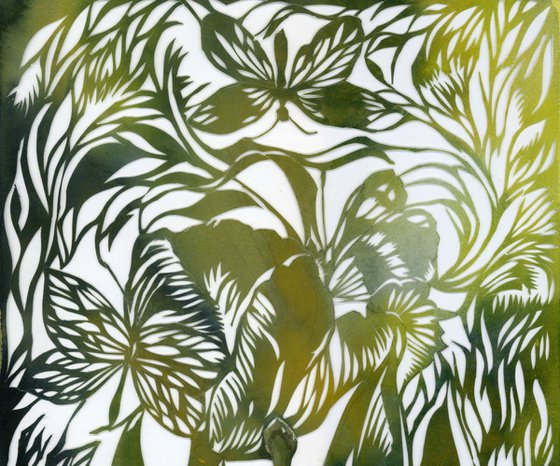 spring green tulip watercolor with paper cut